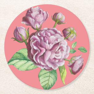 Camellia Rose Garden Flowers Round Paper Coaster