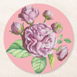 Camellia Rose Garden Flowers Round Paper Coaster