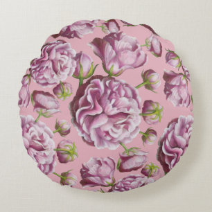 Camellia Rose Garden Flowers Round Pillow