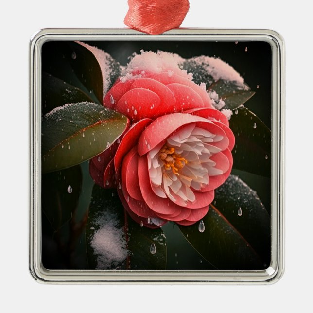 Camellia Square Glass Ornament (Front)