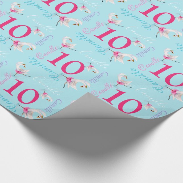 Camellia watercolor ballet swan 10th birthday wrap wrapping paper (Corner)