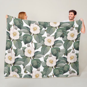 Camellia White On White Fleece Blanket