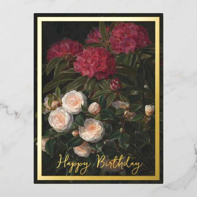 Camellias And Rhododendrons Foil Holiday Postcard (Front)