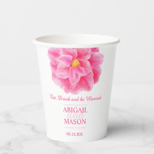 Camellias pink watercolor flowers custom wedding  paper cups