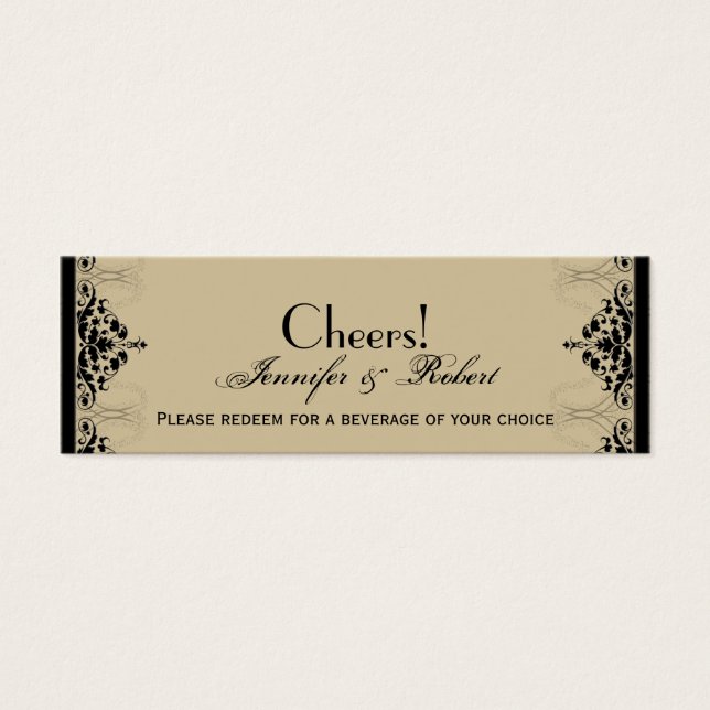 Camelot Gold Black Scrolls Wedding Drink Ticket (Front)