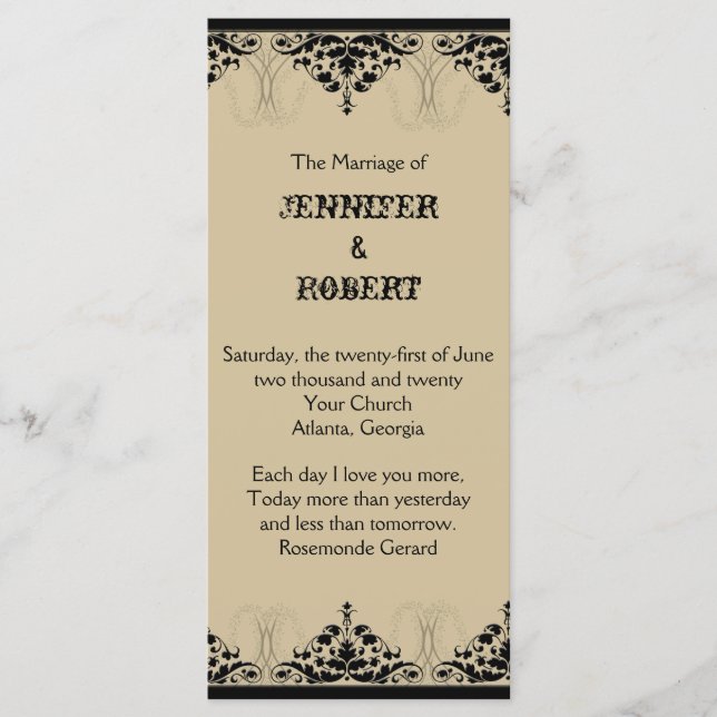 Camelot Gold with Black Scrolls Wedding Program (Front)