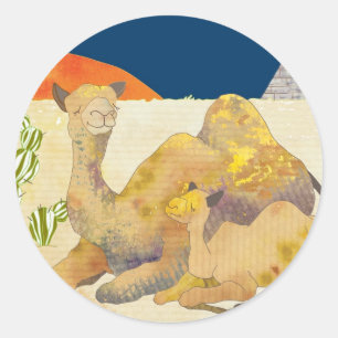 Camels and Pyramids in Egypt Classic Round Sticker