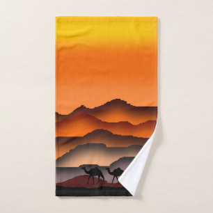 Camels At Sunset Desert Bath Towels