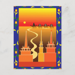 Camels beyond the city postcard