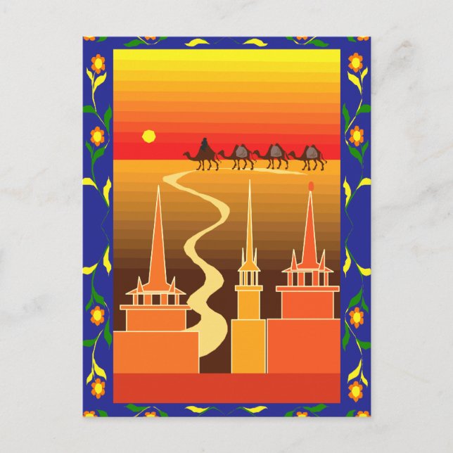 Camels beyond the city postcard (Front)