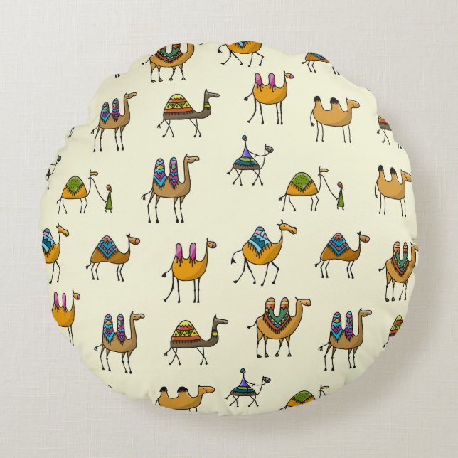 Camels Caravan Decorative Seamless Pattern Round Cushion (Front)