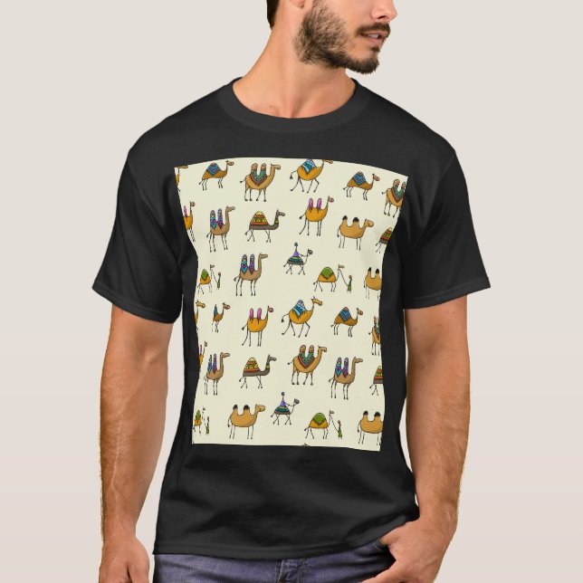Camels Caravan Decorative Seamless Pattern T-Shirt (Front)