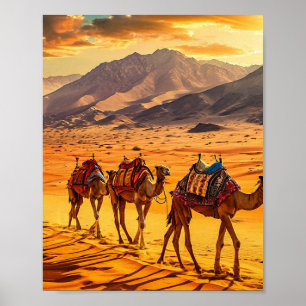 Camels caravan in the desert poster
