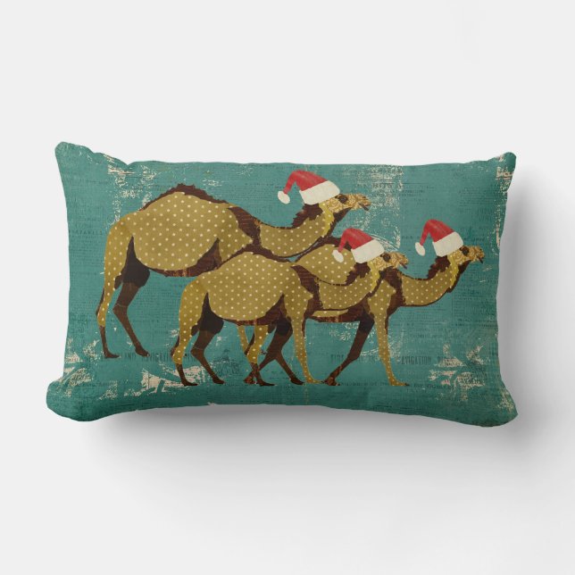 Camels Christmas Blue Lumbar Pillow (Front)