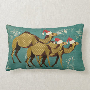 Camels Christmas Blue Lumbar Pillow