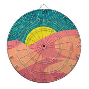 Camels crosses sand dune at desert dartboard