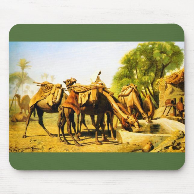 Camels drinking at an oasis mouse pad (Front)