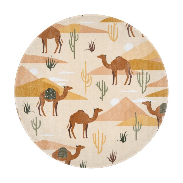 Camels Dunes Cacti: Desert Seamless Cutting Board (Front)