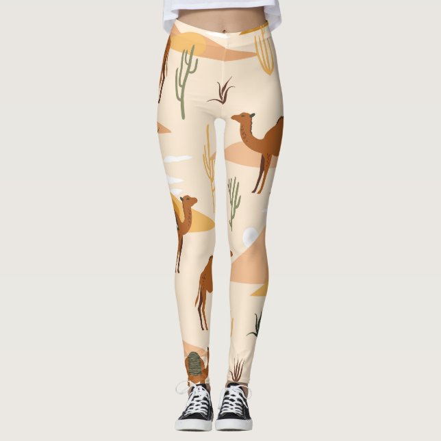 Camels Dunes Cacti: Desert Seamless Leggings (Front)