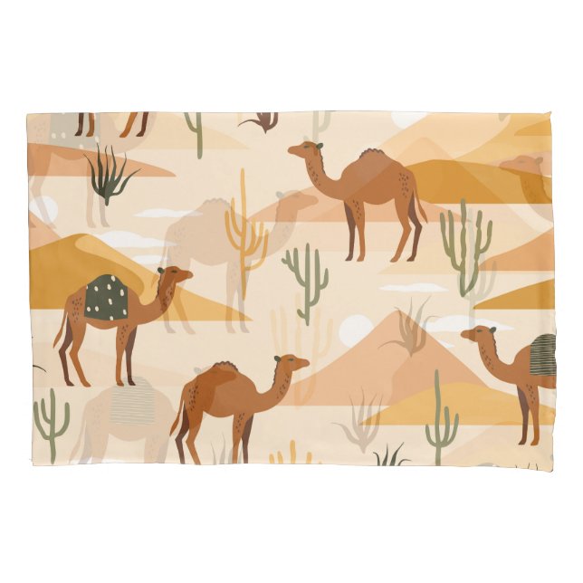 Camels Dunes Cacti: Desert Seamless Pillowcase (Front)