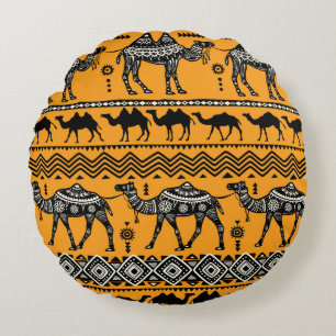 Camels Illustration Seamless Pattern Design. Round Cushion