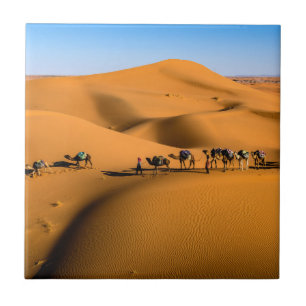 camels on desert under blue sky ceramic tile