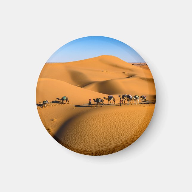 camels on desert under blue sky magnet (Front)