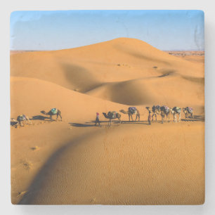 camels on desert under blue sky stone coaster