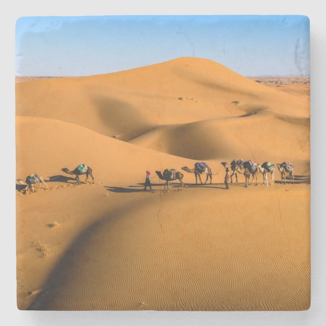 camels on desert under blue sky stone coaster (Front)