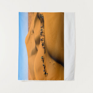 camels on desert under blue sky tapestry