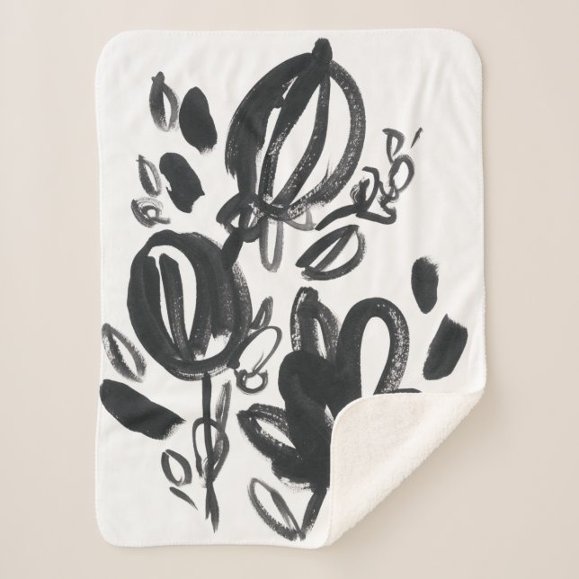 Cameo Bloom - Black and White Sherpa Blanket (Front)