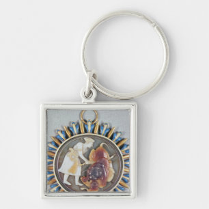 Cameo depicting Emperor Shah Jahan killing lion Key Ring