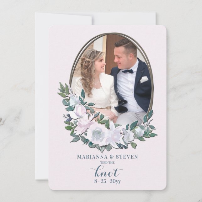 Cameo Floral Photo Wedding Announcement Card (Front)