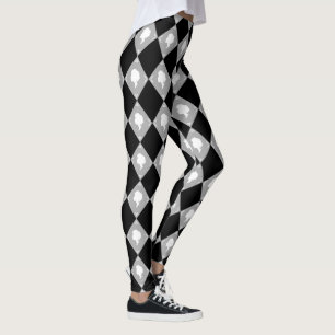 Cameo Harlequin Pattern in Black,White,Grey Leggings