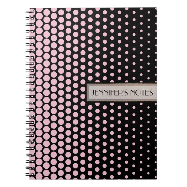 Cameo Pink Polka Dot Elegant Modern Black Notebook (Front)