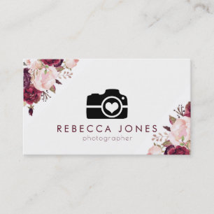 camera and watercolor flowers business card