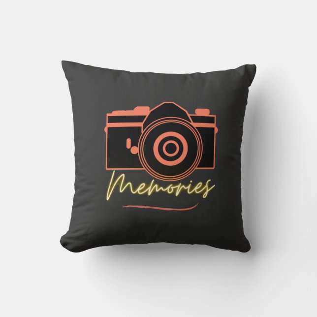Camera art  & Minimalist typography 'memories'  Cushion (Front)