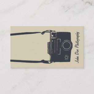 Camera Beige Stylish Retro Blue Photography Business Card