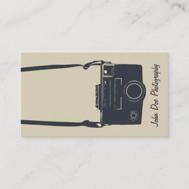 Camera Beige Stylish Retro Blue Photography Business Card (Front)