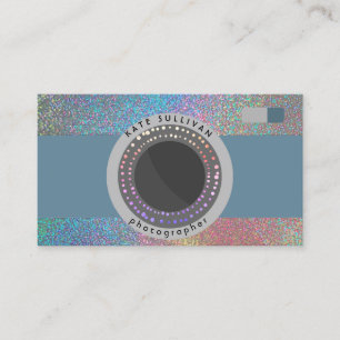 camera design FAUX rainbow glitter • Business Card