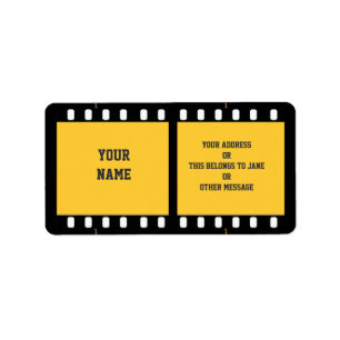 Camera Film Strip Yellow Name Gift Tag Bookplate