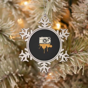 Camera I Photography I Retro Journalist Snowflake Pewter Christmas Ornament