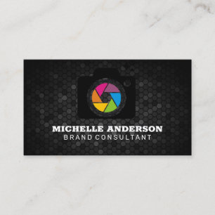Camera Icon   Geometric Background Business Card