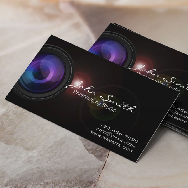 Camera Len & Light Flare Photography Photographer Business Card (Creator Uploaded)