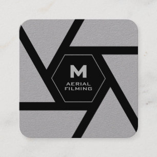 Camera lens gray drone square business card