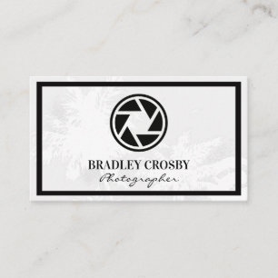 Camera Lens Icon   Tropical Trees Background Business Card