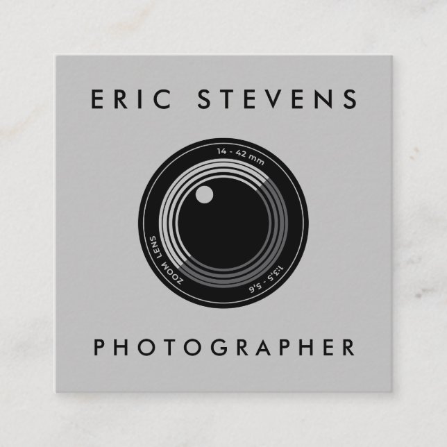 Camera lens minimalist photographer  square business card (Front)