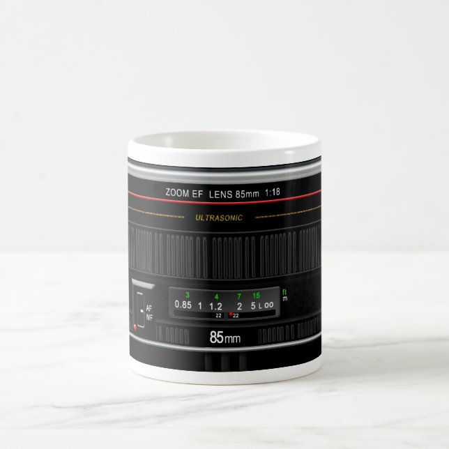 CAMERA LENS MUG - 85mm - PERSONALIZE NAME (Center)