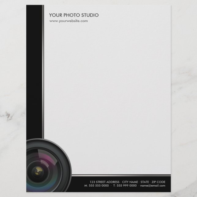 Camera Lens Photographer business letterhead (Front)