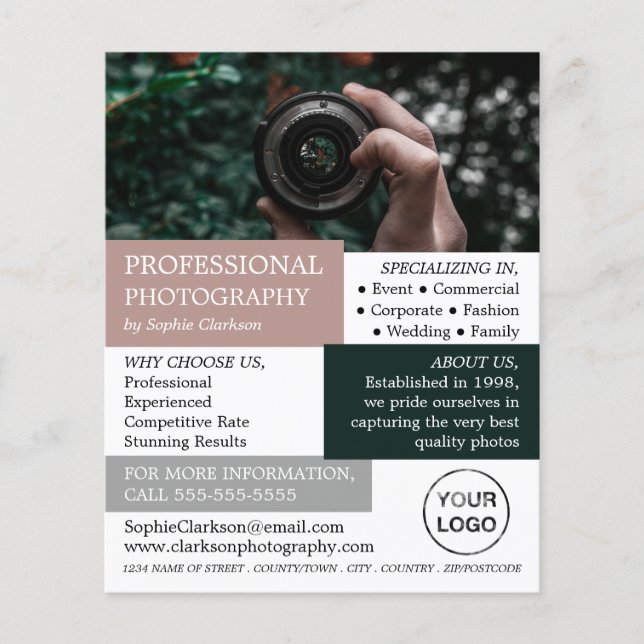Camera Lens, Photography, Photographer Hire Flyer (Front)